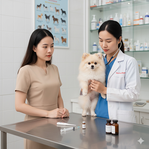 Bác sĩ thú y kiểm tra sức khỏe chó Phốc Sóc – cách phòng bệnh: dinh dưỡng cân bằng, vệ sinh thường xuyên, tiêm phòng & tẩy giun đúng lịch, khám định kỳ.