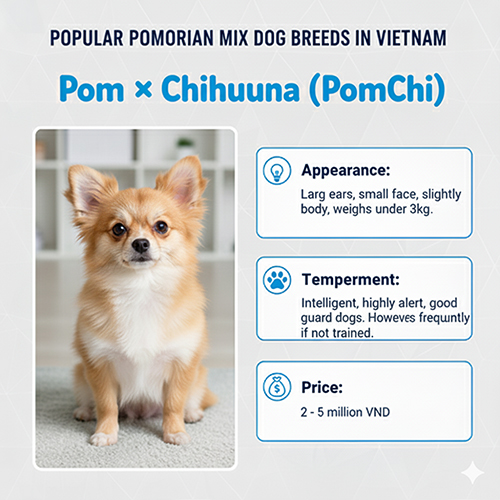 Chó Phốc Sóc lai Chihuahua (PomChi) tai to, mặt nhỏ, thân hơi dài, dưới 3kg