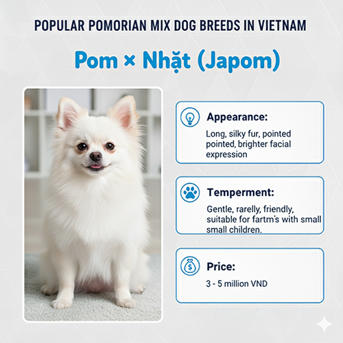Chó Phốc Sóc lai Nhật (Japom) lông dài mượt, tai dựng, gương mặt sáng sủa