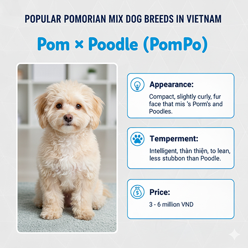 Chó Phốc Sóc lai Poodle (PomPoo) nhỏ gọn, lông hơi xoăn, gương mặt lai đáng yêu