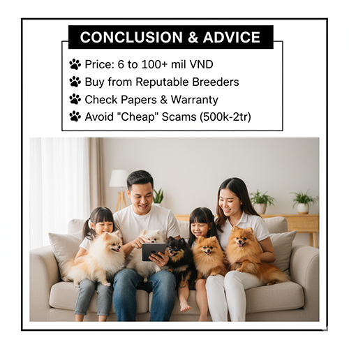 Kết luận & gợi ý giá chó Phốc Sóc 2025: khoảng 6–40+ triệu, Teacup nhập có thể >100 triệu; nên mua tại trại uy tín, kiểm tra giấy tờ & bảo hành; tránh tin rao “giá rẻ” 500k–2 triệu.