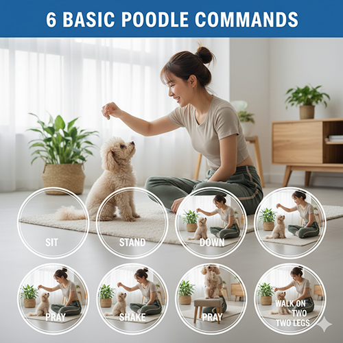 6 lệnh cơ bản cho Poodle: ngồi, đứng, nằm, bắt tay, lạy và đi bằng 2 chân giúp bé nghe lời và ngoan ngoãn hơn