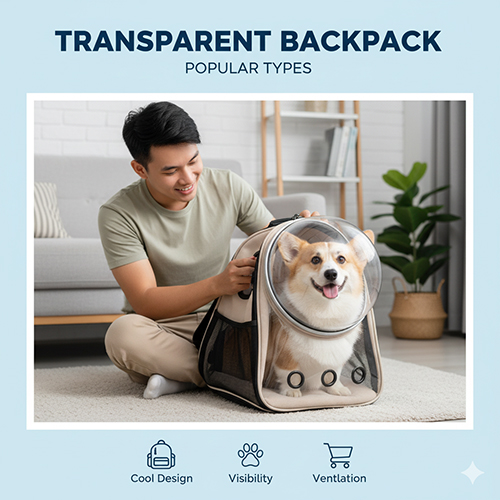 Chó Corgi ngồi trong balo trong suốt phi hành gia có lỗ thoáng khí và túi phụ