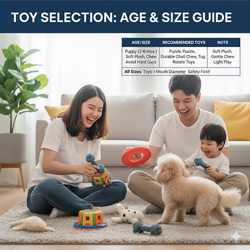 Bảng chọn đồ chơi cho chó Poodle theo tuổi và size – giai đoạn puppy, adult, senior, và các dòng Teacup, Toy, Mini, Standard