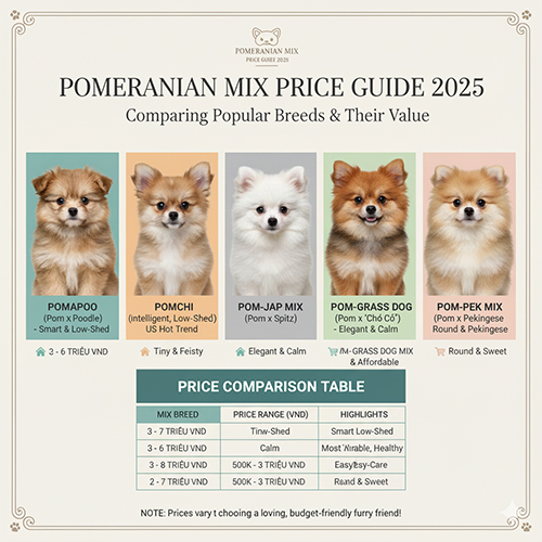 Bảng giá chó Phốc Sóc lai 2025 – Pomapoo, Pomchi, Pom lai Nhật, Pom lai Bắc Kinh, Pom lai chó cỏ