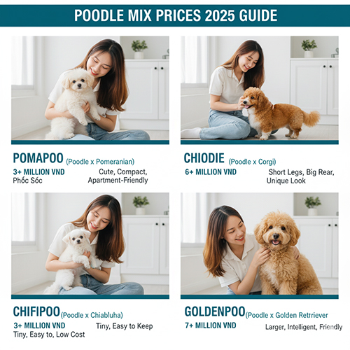 Bảng giá chó Poodle lai phổ biến 2025 – Poodle lai Phốc sóc, Corgi, Chihuahua, Bichon, Golden, chó cỏ