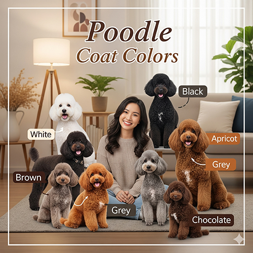 Bảng giá chó Poodle theo màu lông – trắng, đen, nâu đỏ, xám, kem, socola, phantom, bò sữa