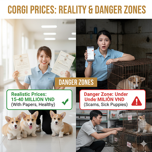 Khung giá Corgi 2025 và “vùng nguy hiểm” giá rẻ – so sánh bé có giấy tờ khỏe mạnh với trường hợp rủi ro