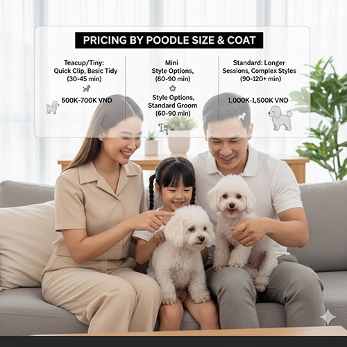 Bảng giá cắt tỉa lông Poodle theo size Teacup, Tiny, Mini, Standard và độ dài lông