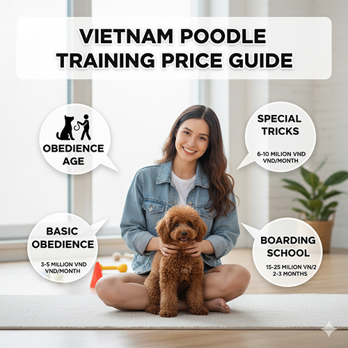 Bảng giá huấn luyện chó Poodle tại Việt Nam theo gói cơ bản, nâng cao, trick và gửi trại