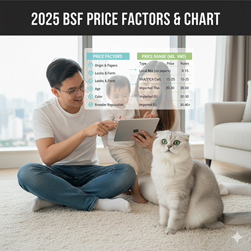 Bảng giá mèo Anh lông ngắn tai cụp 2025 theo nguồn gốc và giấy tờ