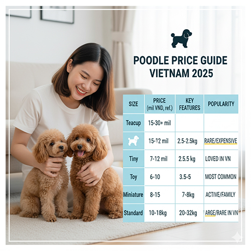 Bảng giá chó Poodle theo size 2025 – Teacup, Tiny, Toy, Miniature, Standard tại Việt Nam