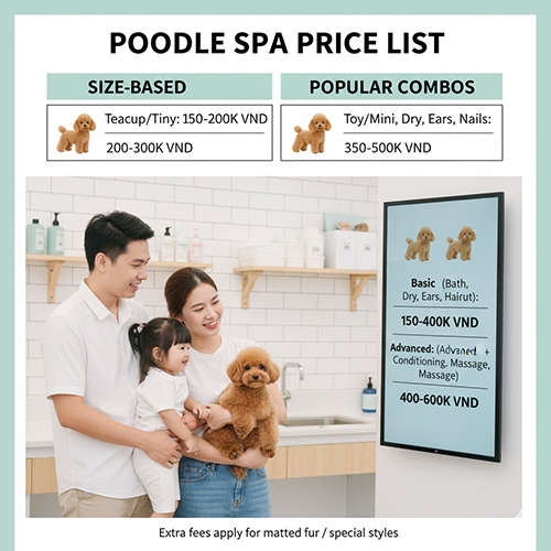 Bảng giá dịch vụ spa cho chó Poodle theo size và combo phổ biến