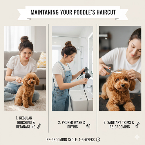 Bảo dưỡng lông chó Poodle sau khi cắt tỉa – chải, tắm sấy, xịt dưỡng và tỉa vệ sinh định kỳ ✂️🐩