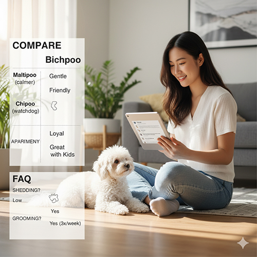 So sánh Bichpoo với Maltipoo & Chipoo: hiền lành, thân thiện, ít rụng lông, cần chải lông 3 lần/tuần