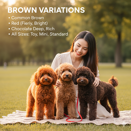 Các biến thể màu nâu của chó Poodle – Nâu thường, nâu đỏ, socola