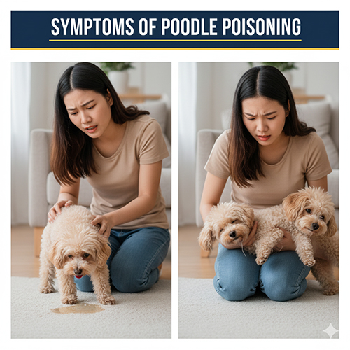 Biểu hiện Poodle bị ngộ độc thực phẩm – nôn mửa, tiêu chảy, run rẩy, mệt mỏi
