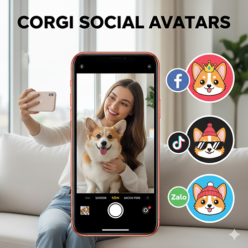 Avatar Corgi dễ thương cho Facebook, TikTok và Zalo với nhiều phong cách khác nhau