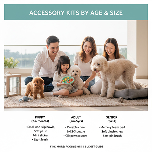 Gia đình vui chơi cùng nhiều chú Poodle ở các size khác nhau với bộ phụ kiện phù hợp từng độ tuổi