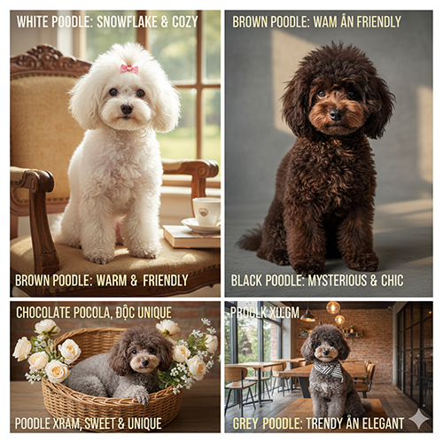Hình ảnh chó Poodle theo màu sắc: trắng, nâu, đen, socola, xám