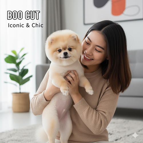 Kiểu cắt Boo Cut cho chó Phốc Sóc – thân gọn gàng, đầu tròn bông xù, phong cách nổi tiếng toàn cầu
