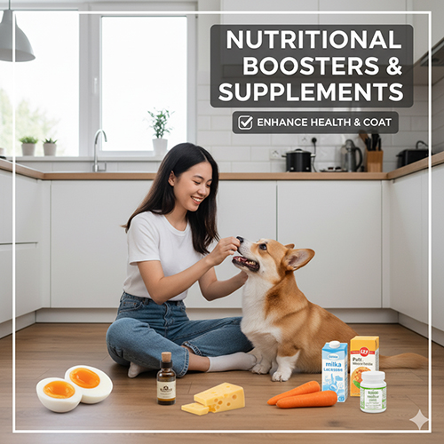 Chủ nuôi cho chó Corgi ăn trứng, phô mai, sữa và dầu cá như thực phẩm bổ sung