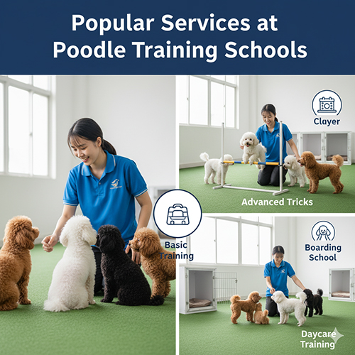 Các dịch vụ phổ biến tại trường huấn luyện chó Poodle: cơ bản, nâng cao, boarding school và daycare