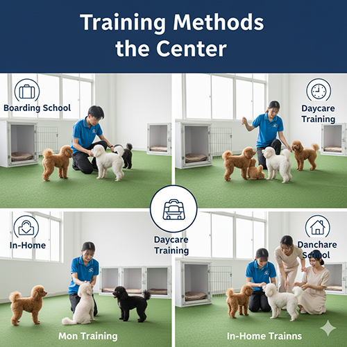 Các hình thức huấn luyện chó Poodle tại trung tâm: nội trú, bán trú, tại nhà