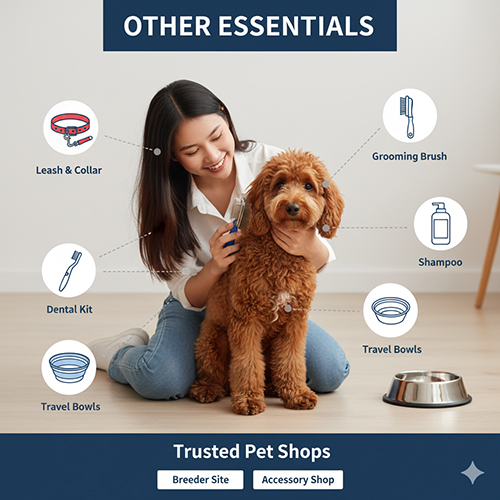 Phụ kiện cần thiết cho chó Poodle – vòng cổ, dây dắt, lược chải lông, bàn chải răng, sữa tắm, bát ăn