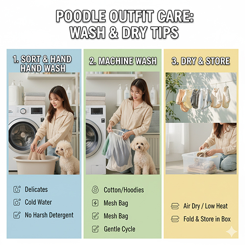 Hướng dẫn bảo quản và giặt sấy quần áo chó Poodle – giặt tay, giặt máy, phơi khô và cất giữ