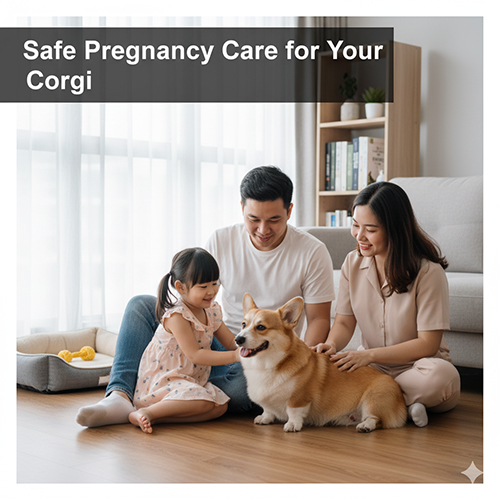 Gia đình chăm sóc chó Corgi mang thai tại nhà – hướng dẫn vận động, khám định kỳ và chuẩn bị ổ đẻ an toàn.
