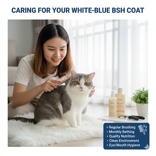Chủ nhân chải lông cho mèo Anh lông ngắn trắng xám (British Shorthair White-Blue) tại nhà