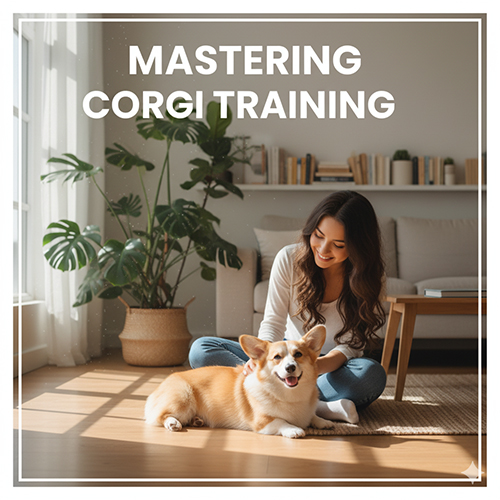 Cô gái trẻ ngồi trên sàn nhà vui vẻ huấn luyện chó Corgi thông minh trong không gian sáng sủa 🐶✨