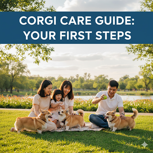 Gia đình chơi với ba chú chó Corgi ngoài công viên – hướng dẫn cách nuôi Corgi cho người mới bắt đầu