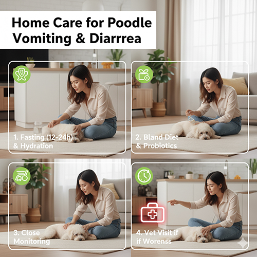 Cách xử lý chó Poodle bị nôn và đi ngoài tại nhà – nhịn ăn, bù nước, men tiêu hóa, theo dõi