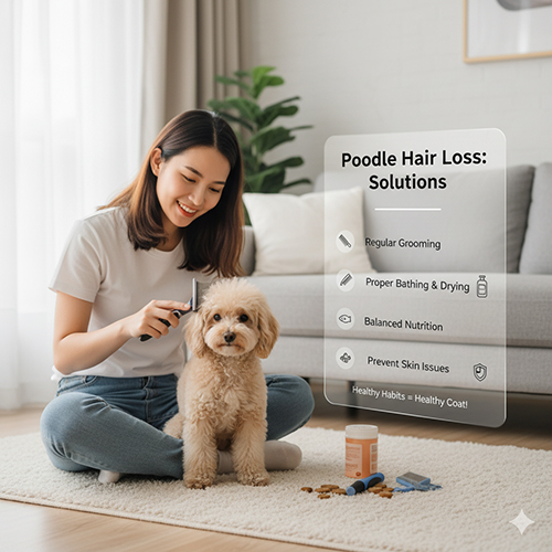 Cách xử lý khi chó Poodle bị rụng lông: grooming, tắm sấy đúng cách, dinh dưỡng, phòng bệnh da và giữ môi trường sạch