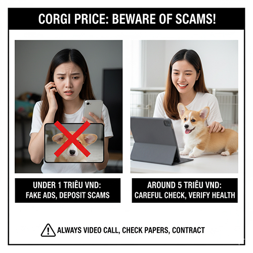 Cảnh báo giá Corgi 2025: dưới 1 triệu đa phần lừa cọc; 5 triệu cần kiểm tra kỹ – luôn video call, xem sổ tiêm và hợp đồng