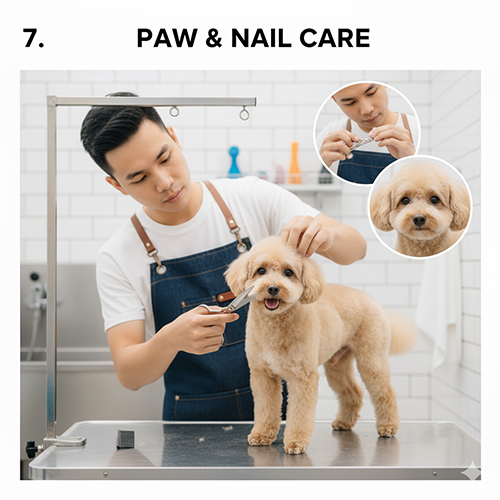 Cắt móng và vệ sinh bàn chân cho chó Poodle tại spa thú cưng