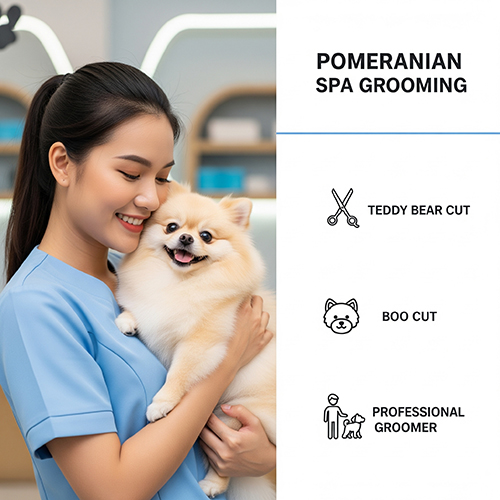 Cắt tỉa lông chó Phốc Sóc tại spa với Teddy Bear Cut, Boo Cut bởi groomer chuyên nghiệp