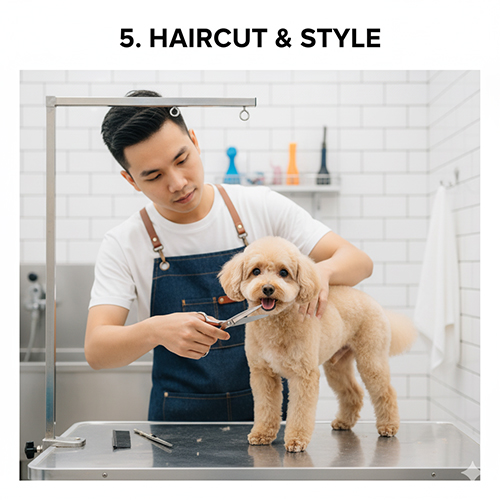 Cắt tỉa và tạo kiểu lông chó Poodle tại spa chuyên nghiệp