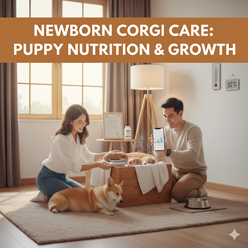 Chăm sóc chó con Corgi mới sinh, dinh dưỡng bú sữa mẹ, giữ ấm và vệ sinh ổ đẻ