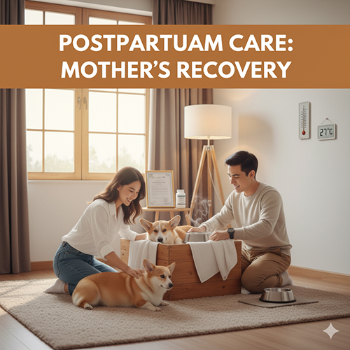 Chăm sóc chó Corgi mẹ sau sinh, chế độ dinh dưỡng, nghỉ ngơi và kiểm tra sức khỏe