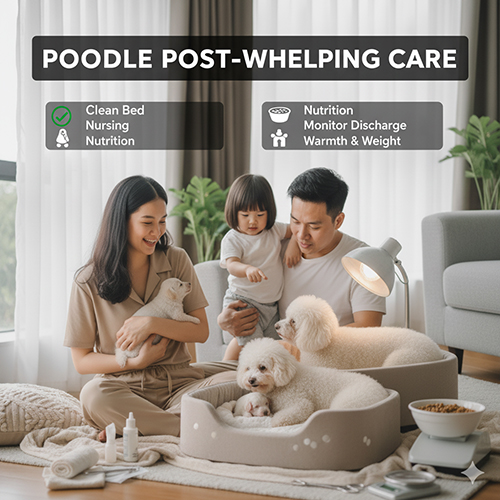 🍼 Chăm sóc chó Poodle sau sinh: vệ sinh ổ đẻ, dinh dưỡng mẹ, bú sữa non, giữ ấm con