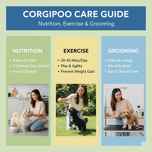 Hướng dẫn chăm sóc Corgipoo – Dinh dưỡng, vận động & grooming