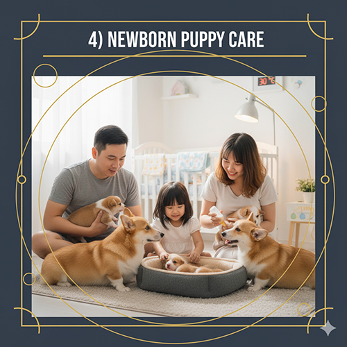 Chăm sóc đàn chó con Corgi mới sinh khỏe mạnh và bú đủ sữa non