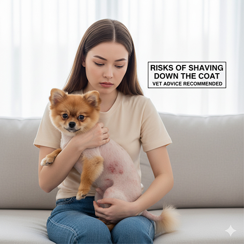 Cô gái ôm chú Phốc Sóc bị cạo lông, da bị kích ứng, cảnh báo rủi ro cạo lông máu.