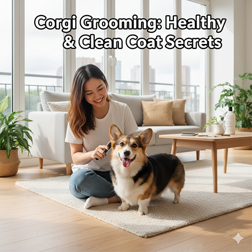 Cô gái chải lông cho chó Corgi trong căn hộ – bí quyết giữ bộ lông Corgi khỏe mạnh và sạch sẽ