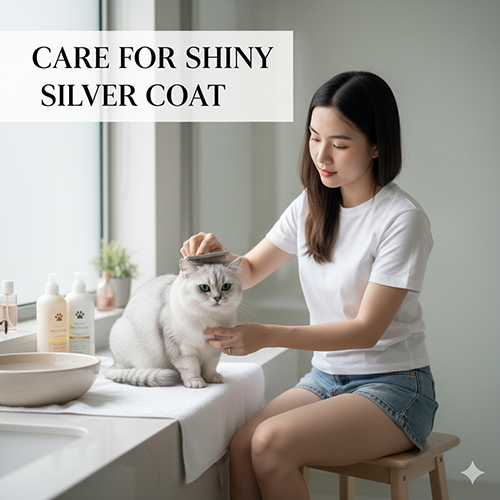 Cách chăm sóc mèo Anh lông ngắn Silver Shaded & Shell với bộ lông bạc óng ánh, được chải lông cẩn thận