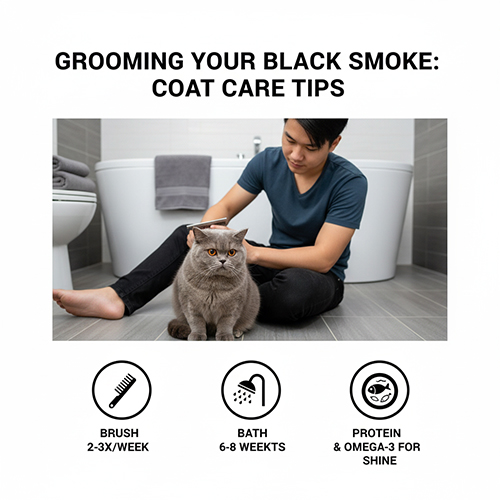 Chăm sóc lông mèo Anh lông ngắn Black Smoke để giữ hiệu ứng khói bạc óng ánh đặc trưng