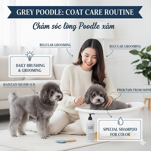 Cách chăm sóc lông chó Poodle xám để giữ màu bạc đẹp